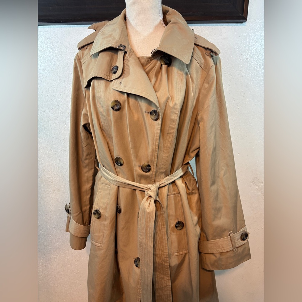 London Fog Tan Double-Breasted Trench Coat with Belt - Picture 10 of 11
